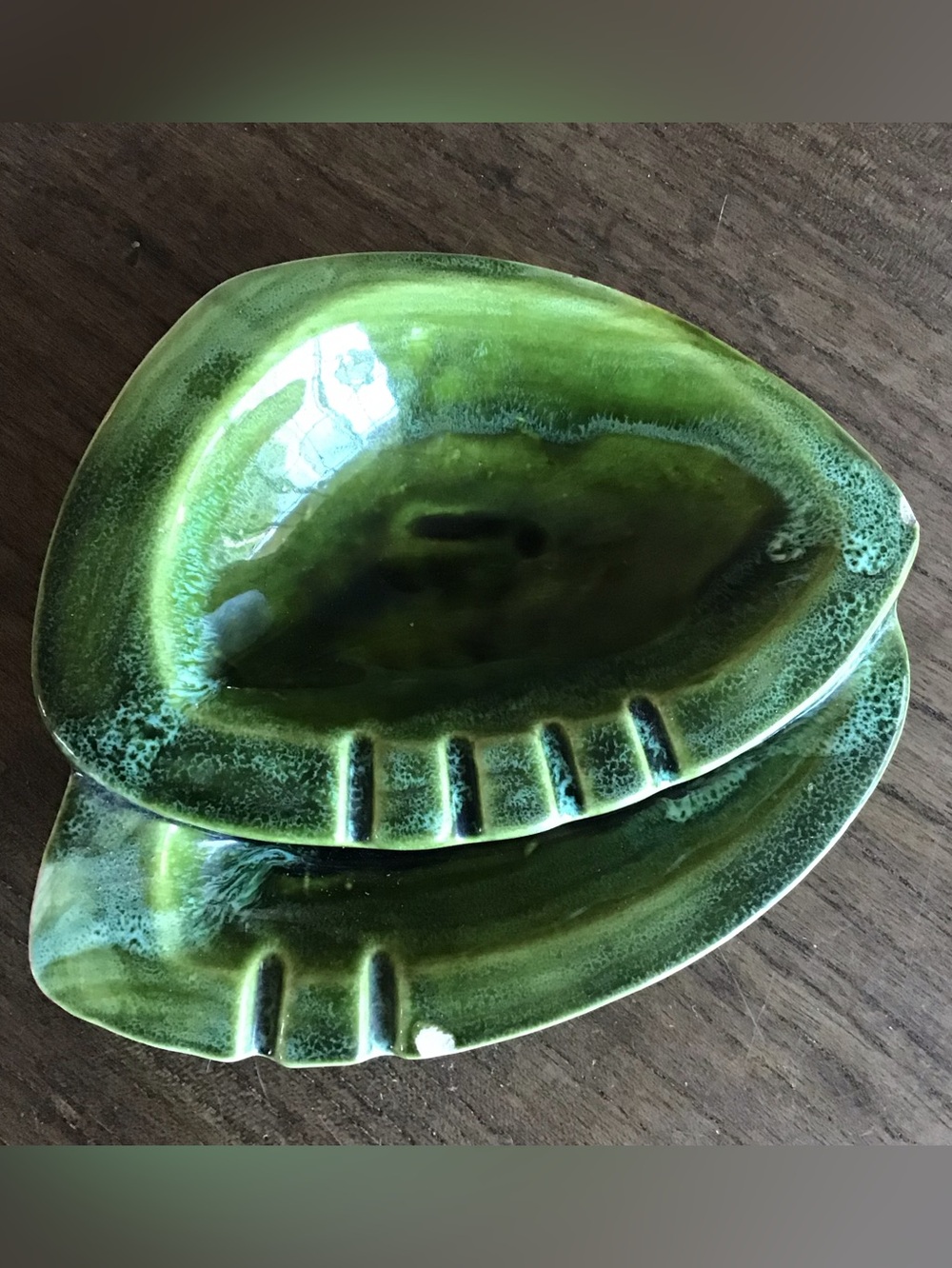 Vintage MCM Wade of California Green Drip Glaze Ashtray